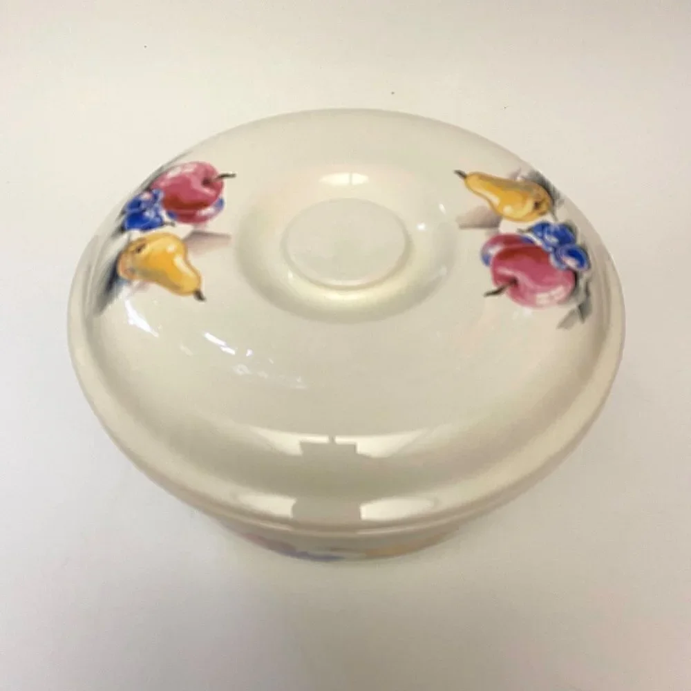 Vintage Edwin M Knowles Fruit Print Ceramic Casserole Dish